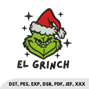 Grinch wearing a Santa hat, and the Spanish text EL GRINCH