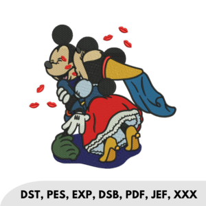 Mickey Mouse kissing Minnie Mouse